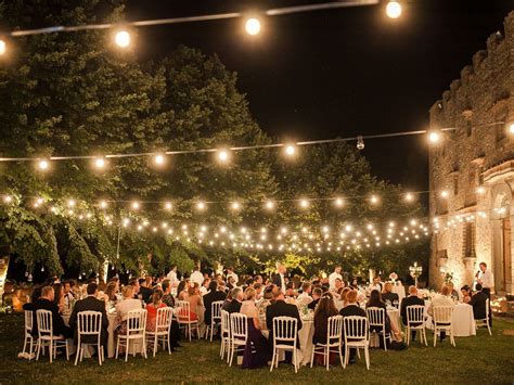 Use poles to section the garden and line your festoon lights around the perimeter of the garden. Italy Wedding Outdoor Reception Decorations, lighting.