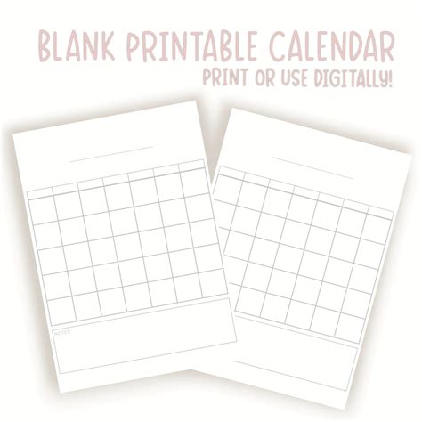 Blank Calendar Black Planner Printable Monthly Planner Pdf Etsy