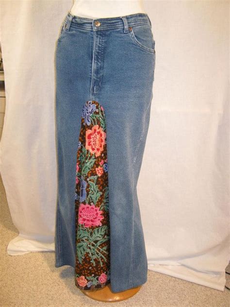 Womens Denim Skirt With Floral Insert By Designersheaven On Etsy 39 00 Denim Women Womens
