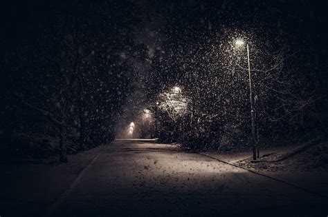 Hd Wallpaper Snow Snowflakes Winter Street Light Nature Night
