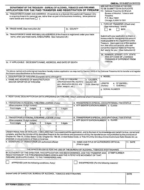 Atf Form 4 Application For Tax Paid Transfer And Registration Of