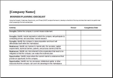 Ms Excel Business Planning Checklist Template Excel Templates Within