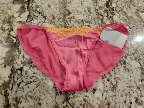 VINTAGE SILKY SATIN Smooth Pink String Bikini Panty W Shimmer Sequins