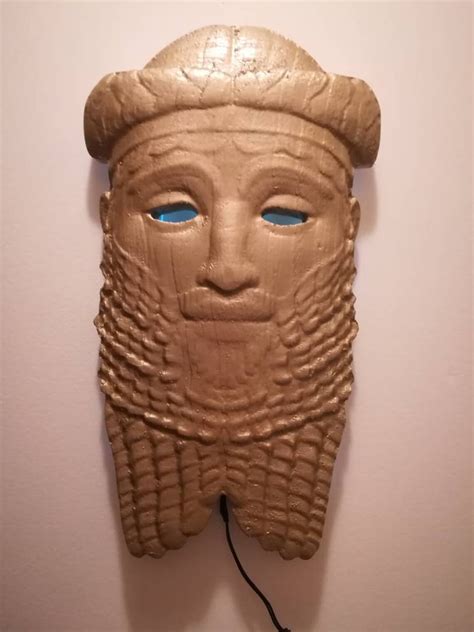 White Led Sargon Of Akkad Mask Solid Wood Carved Etsyde