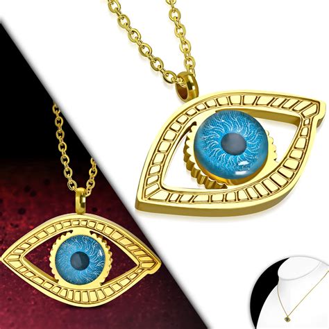 Stainless Steel Silver Tone Blue Evil Eye Pendant Necklace Ebay