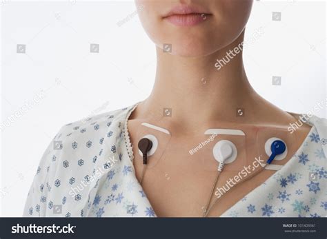 Close Up Of Electrodes On Hospital Patients Chest Stock Photo