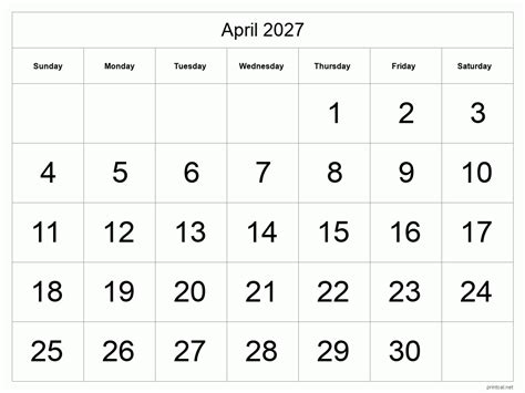 Printable April 2027 Calendar Free Printable Calendars
