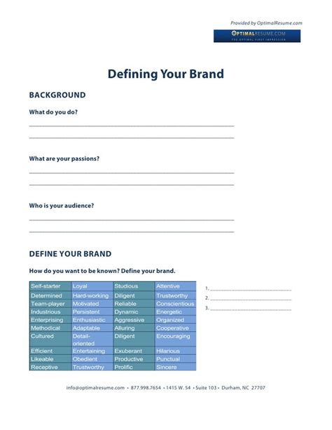 Defining Your Personal Brand Worksheet