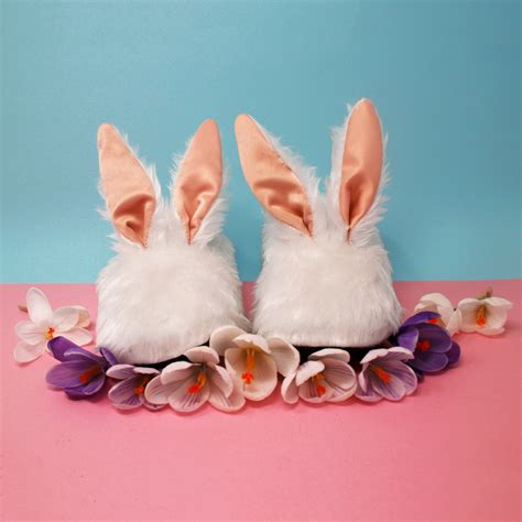 Celebrating Spring Cute White Bunny Slippers By Maie
