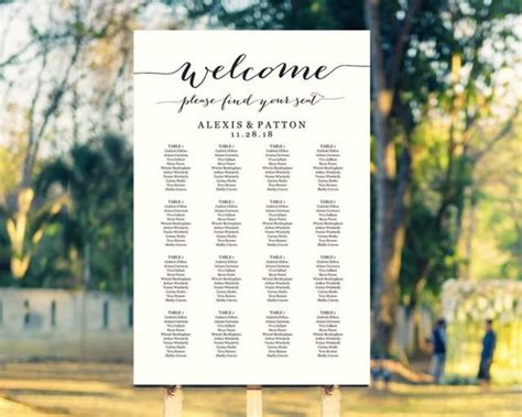 Wedding Seating Chart Template In Four Sizes Welcome Please Find Your