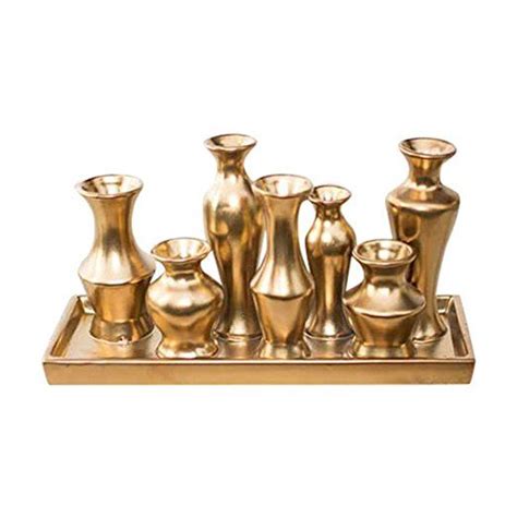 Gold Ceramic Vase Cluster On Tray Set Rectangle Bud Vase Centerpiece