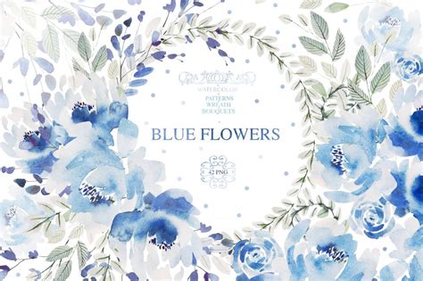 Watercolor Blue Flowers Design Cuts