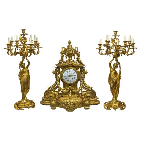 Fine 19th Century Neoclassical Ormolu Clock Three Piece Set With Vase