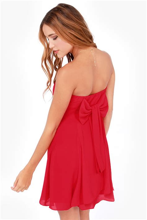 Pretty Red Dress Strapless Dress Bow Dress 7800 Lulus