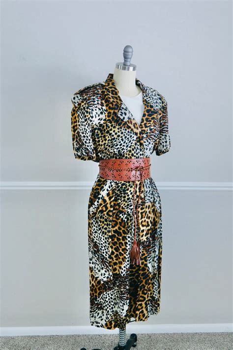 On Sale Vintage 1980s Leopard Print Dress 80s Retro Gem