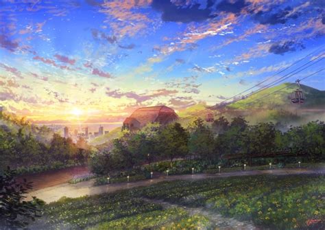 Wallpaper Anime Landscape Pretty Clouds Sunset Scenic