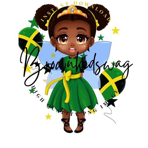Black Anime Girl Jamaican Princess Clipart Little Chibi Girl Etsy