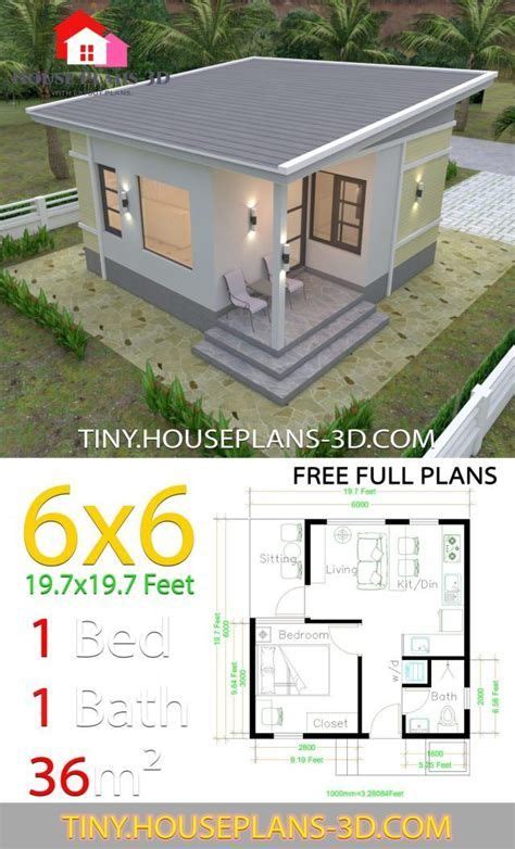 House Plans 6x6 With One Bedrooms Gable Roof House Plans One