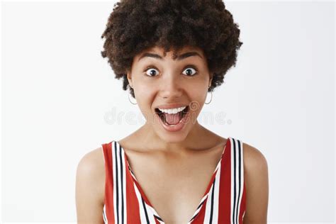 I Am Amazed It Is Fantastic Portrait Of Thrilled And Charmed African American Woman With Afro