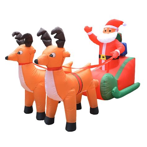 210cm Giant Inflatable Santa Claus Double Deer Sled Led Lighted Blows