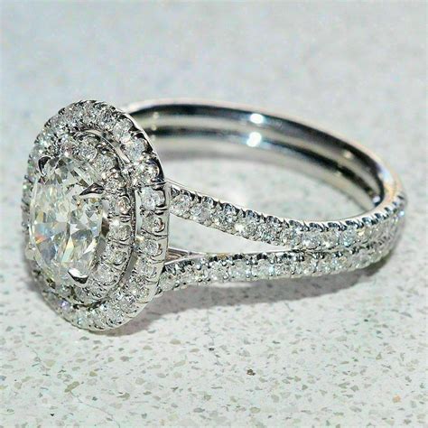 200 Ct Oval Cut Diamond Double Halo Engagement Ring 14k White Gold