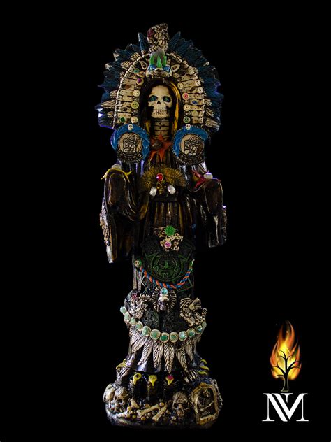 Aztec Santa Muerte 30 Inch Robe Statue Blue Feathers Natural Mystic
