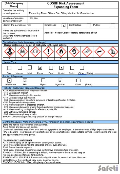 Coshh Assessment Examples Safeti