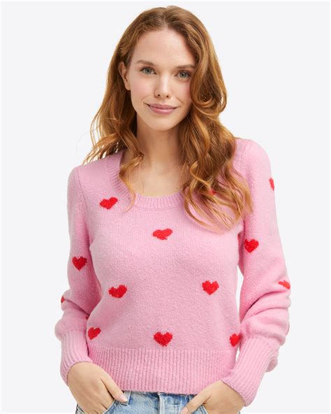 Puff Sleeve Sweater In Pink Hearts Draper James