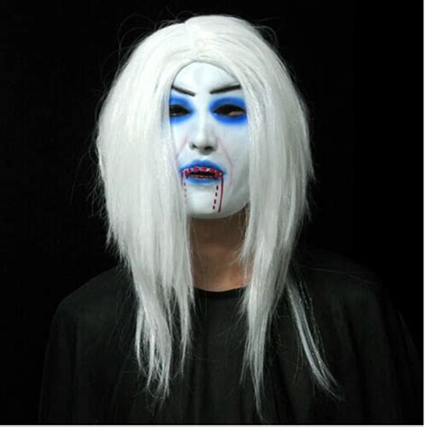 Scary Latex Terror White Hair Bleed Mask Halloween Mask Horror Ghost