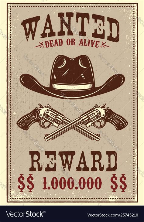 Wanted Poster Template Cowboy Hat And Revolvers Vector Image