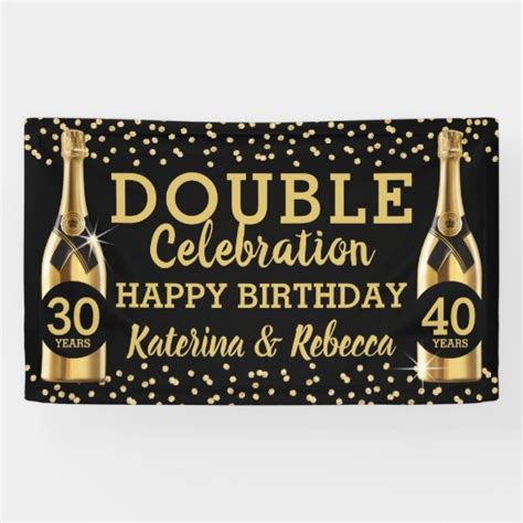 Elegant Black And Gold Double Birthday Party Banner