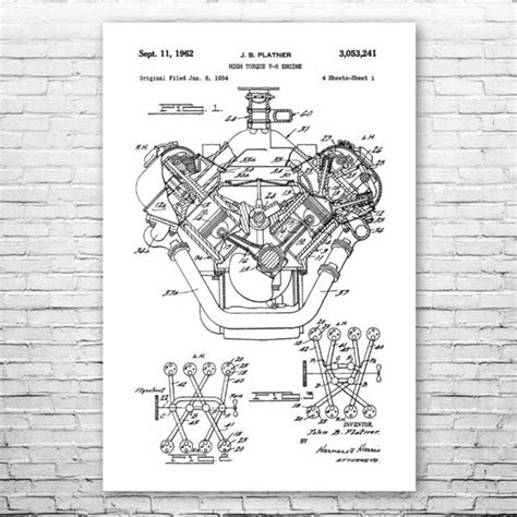 Hemi V8 Engine Poster Print 1st Gen Hemi Muscle Car Art Engine