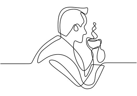 Continuous One Line Drawing Vector Of People Drink Coffee Simple