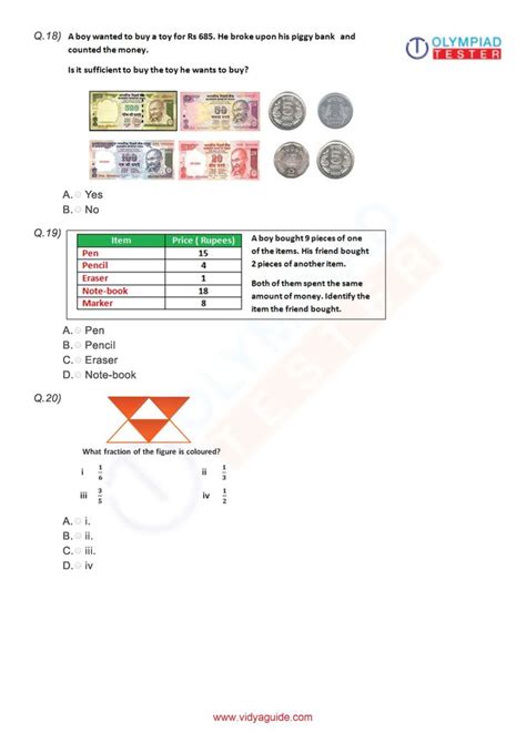 Class 3 Imo Pdf Worksheet 02 Math Olympiad Fun Classroom Activities
