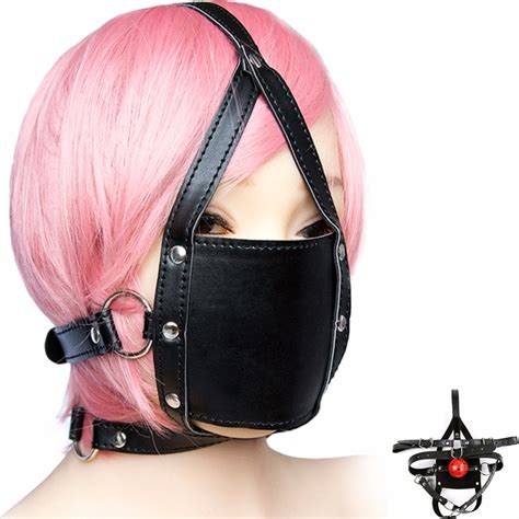 Aliexpress Com Buy Fetish Leather Head Harness Bondage Restraint Mask With Open Mouth Gag Cm