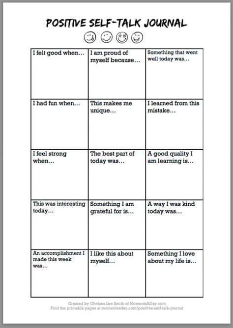 This is a worksheet to use when counseling students regarding self esteem. Positive Self-Talk Journal Free Printable - Moments A Day ...
