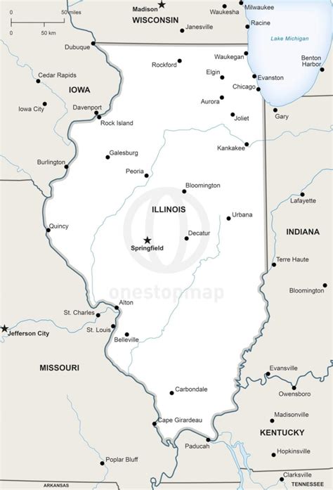 Vector Map Of Illinois Political One Stop Map Inside Printable Map Of