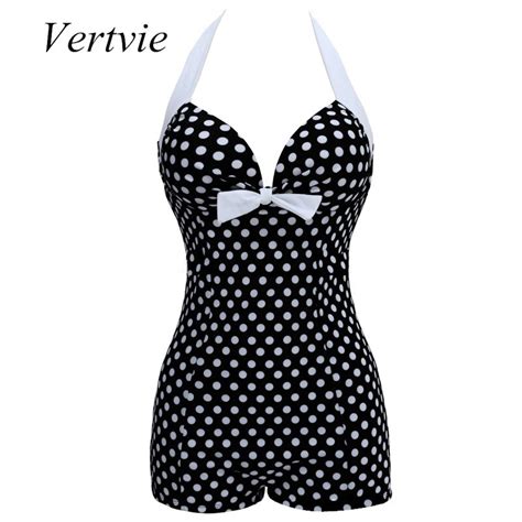 Vertvie Women Dots Print Swimwear Brazilian Monokini Skirts Halter