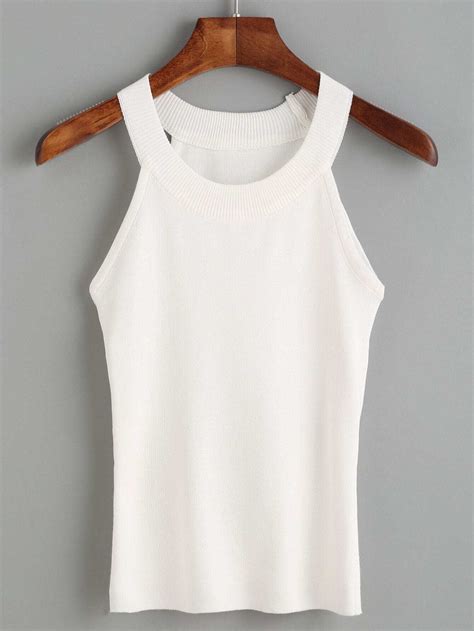 White Knit Halter Neck Topfor Women Romwe