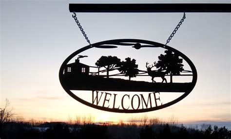 Welcome Sign With Cabin And Buck Rustic Home Decor Custom Etsy