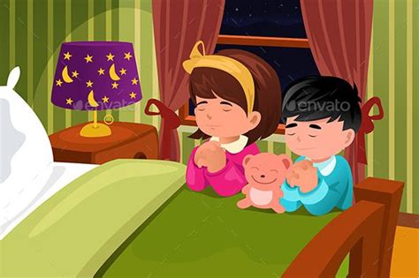 Kids Praying Before Going To Bed Kids Bedtime Kids Vector Bedtime