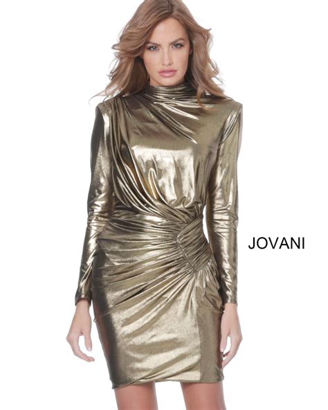 Jovani M1702 Gold Metallic Short Fitted Ruched Dress In 2020 Long