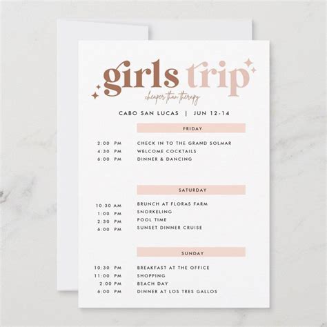 Girls Trip Itinerary Combo Invitation Zazzle Girls Trip