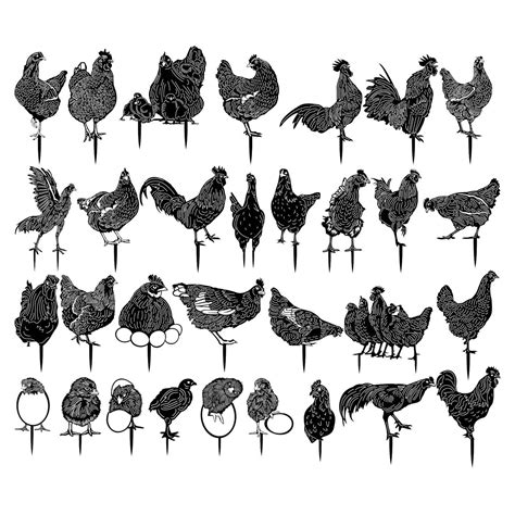 Decorative Dxf Files Chickens And Rooster Garden Stakes Cnc Cutting
