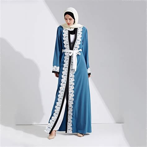 Muslim Open Abaya Lace Maxi Dress Cardigan Full Length Long Robe Gowns Sashes Tunic Kimono Jubah