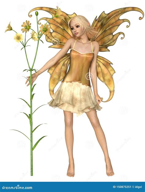 Pretty Blonde Fairy With Yellow Flowers Stock Illustration