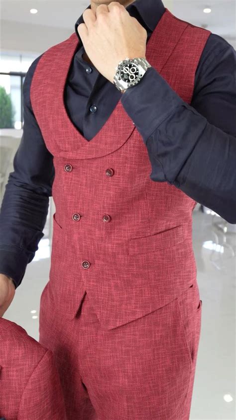 Cranberry Cardinale Lino Tweed Look Dress Suits For Men Men