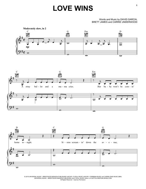 Love Wins Sheet Music Carrie Underwood Piano Vocal Guitar Chords