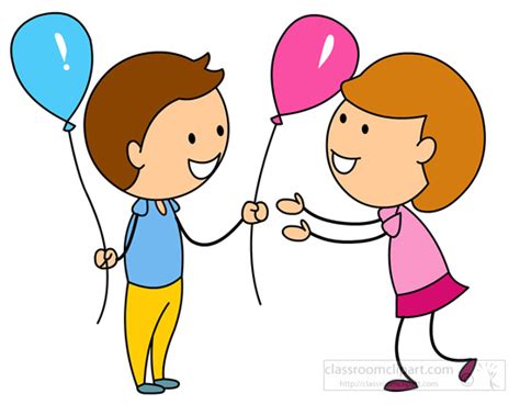 Children Clipart Stick Figure Boy Giving Baloon To Girl Classroom