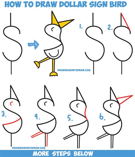 How To Draw A Cute Cartoon Bird Duck From A Dollar Sign Easy Step